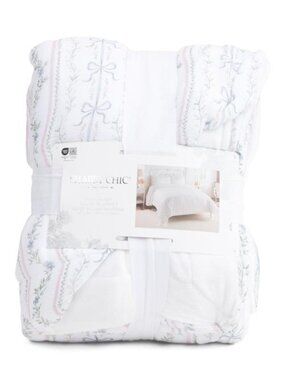 SHABBY CHIC Reversible Bow And Floral Gauze Blanket